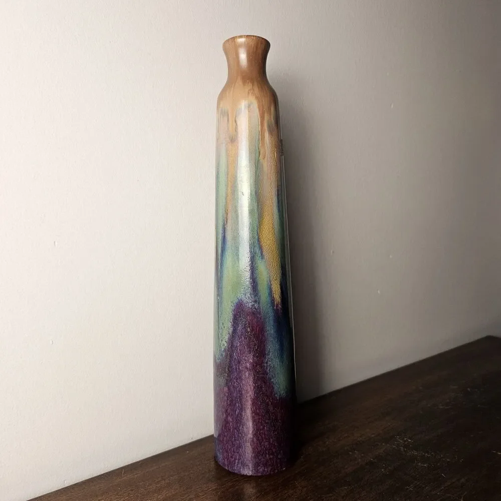 Art Pottery Drip Glaze Vase Iridescent Stoneware Signed 14
